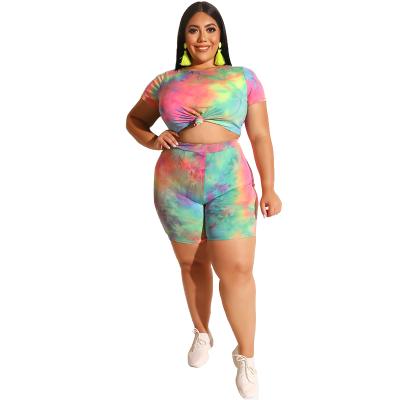 China Anti-static Plus Size Ladies' Tie Dye Printing T-shirt Summer 2 Piece Women Set 2 Piece Short Set for sale