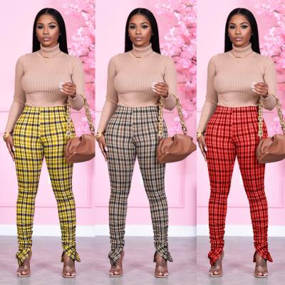 China 2021 Anti-wrinkle fall winter plaid gaiters for women casual trousers for lady women's pants and trousers for sale