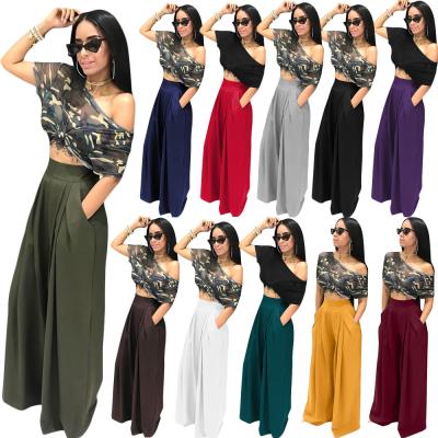 China Anti-wrinkle Agent Polyester Spandex Wide Leg Dropshipping Wide Leg Pants With Pockets High Waist Wide Leg Pants for sale