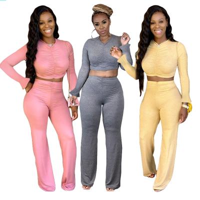 China Hot Selling Products QUICK DRY Ribbed Knit Women Set Two Piece Long Sleeve Two Piece Set for sale