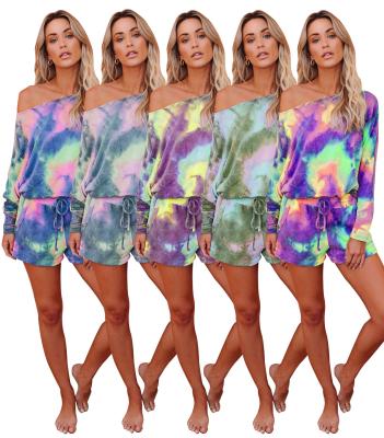 China QUICK DRY pajamas for women set long sleeve cotton sleepwear tie dye sleepwear shorts for sale