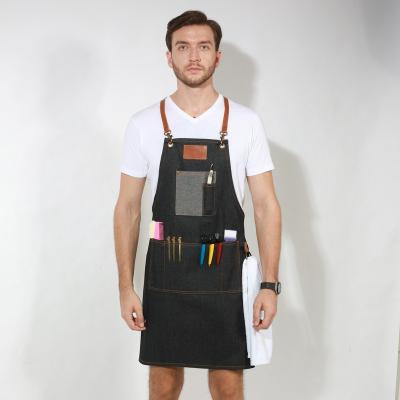 China 80% cotton best cap denim apron high quality custom logo hairdresser price salon chef apron work apron for sale