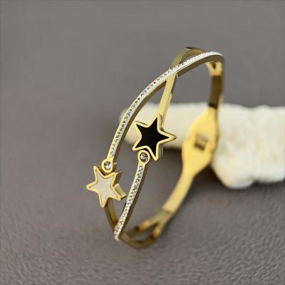 China Gem Double Ripple Star Jewelry Fashion Stainless Steel Romantic Gold Plated Bracelet Women for sale