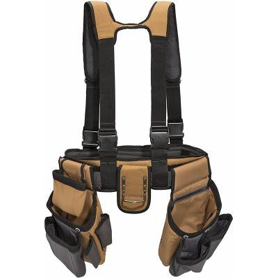 China Heavy Duty Padded Polyester Carpenter Tool Belts Bag Waist Tool Belt With Suspenders for sale