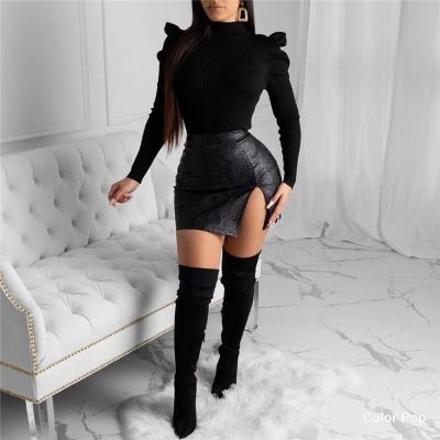 China 2021 New Arrival Women's Snakeskin Skinny Sexy Bodycon Mini Slit Skirt Leather Breathable Snakeskin Short Skirt Black Hot Selling Breathable for sale