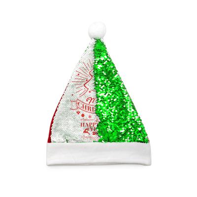 China Super Quality OEM Christmas Decoration Red and Green Hat Flip Sequins Felt Hat Party Decoration Santa Hat Xmas Hats For Adults for sale