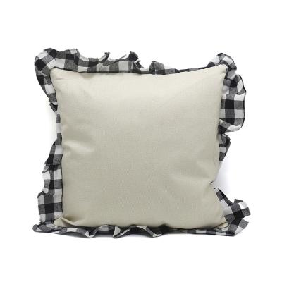 China Wholesale Viable Look Natural Canvas Polyester 40 x 40cm Throw Cushion Cover Pillow Case Buffalo Plaid Pillow Case for Home Decor for sale