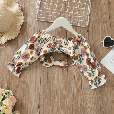 China 2021 Wholesale Viable Autumn Floral Bow Short Kids Girls Shirt for sale