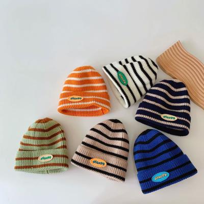 China Wholesale Woolen Knitting Autumn Colored Striped Baby Knitted 2021 Beanie Hats 2-6Y for sale