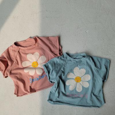 China 2021 Summer Flower 95% Cotton 5%spandex T-shirt Viable Wholesale Kids for sale