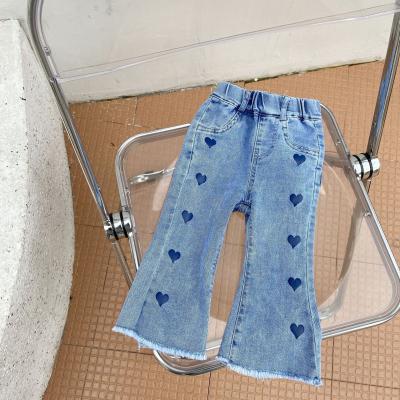 China 2021 Sustainable Toddler Girls Denim Bell Bottoms Pants With Heart for sale