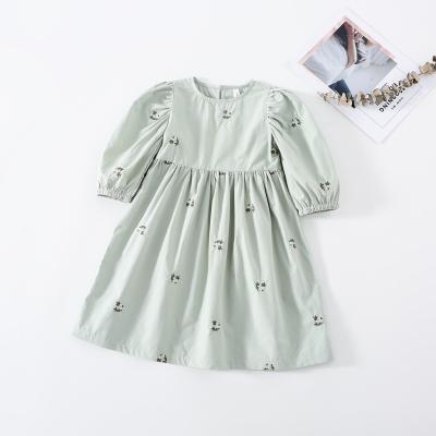 China Sustainable 2021 Wholesale Simple Spring Floral Embroidery O-neck Girls Dress for sale