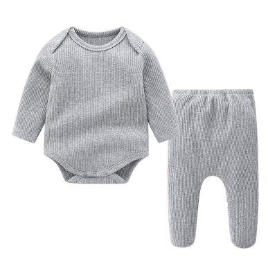 China Casual Casual 2 Pcs Spring Ribbed Newborn Cotton Baby Rompers Sets With Footed Pants for sale