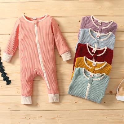 China 2021 Spring Ribbed Baby Romper Zipper Casual Fashion Long Sleeve for sale