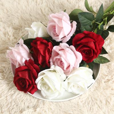 China Artificial Silk Rose Valentine Gift China Red Dusty from Valentine Gift Customized Velvet White Rose Flower Artificial Flowers Latex to wedding home decor for sale