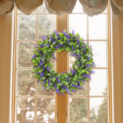 China Natural Touch Victory Popular Handmade Door Flowers Yarn Rattan Lavender Decorative Wreath for Christmas Decor for sale