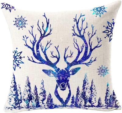 China Hot Sale Christmas Deer Cushion Cover Wholesale Anti-static Decorative Christmas Tiles Cotton Printed Cushion Cover for sale