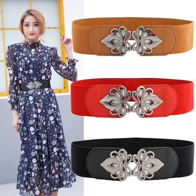 China Fashion and Casual Tie Waist Decor Waistband Skirt A1130 Wide Sash Jeans Leather Trim Elastic Buckle Dress Belts for Women for sale