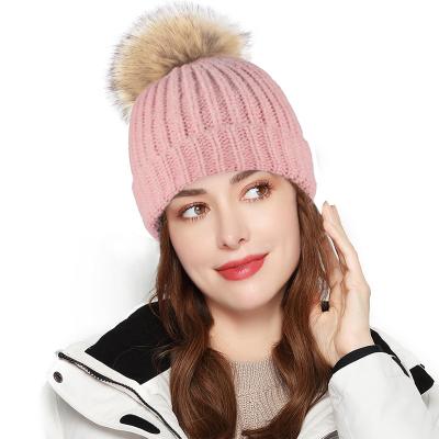 China COMMON Wool Pom Knitted Hat Soft Warm Couples FF15 Striped Winter Knitted Beanie Boys Girls Fashion Cuffed Hats for sale