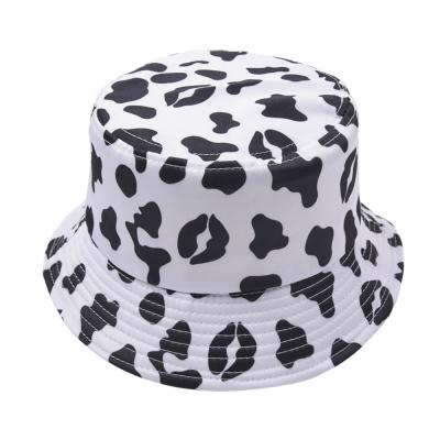 China Dobby 12 Colors New Fashion Cow Pattern Bucket Hats White Fisherman For Women Summer Reversible Black for sale