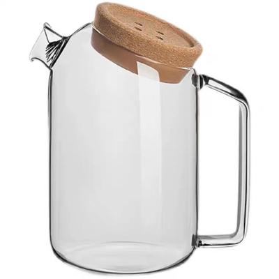 China Large Viable Cold Water Glass Kettle Juice Cool Jug Glass Water Pitcher With Cork Lid Button for sale