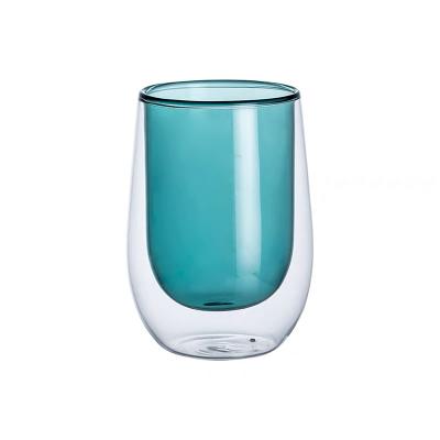 China Sustainable Modern Designed GROCERY Double Wall Double Mug Coffee Layer High Borosilicate Clear Glass Cup for sale