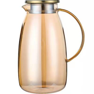 China Sustainable Glass Jug With Lid Heat Resistant Glass Water Carafe Water Pitcher Set Glass Cold Kettle With Lid for sale