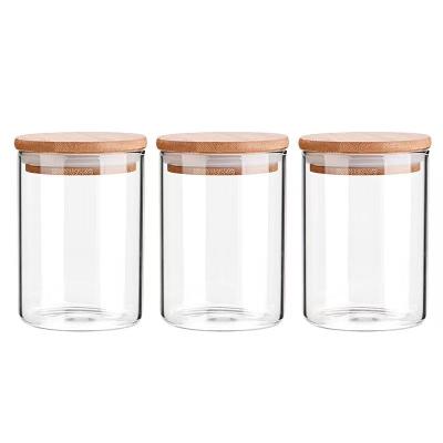 China Sustainable Glass Kitchen Canisters With Airtight Bamboo Lids , Glass Storage Jars For Kitchen for sale