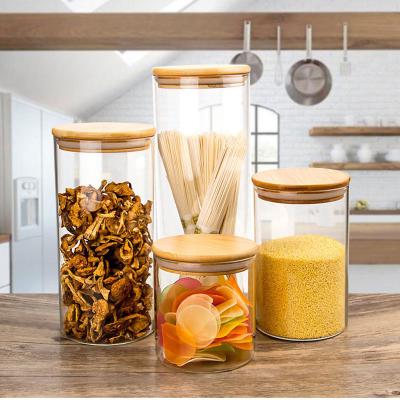 China Wholesale 250ml-2200ml Sustainable Candy Food Airtight Glass Storage Jar With Bamboo Lid for sale