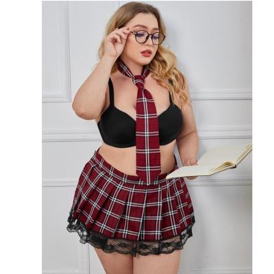 China Increase sexual passion large women's clothing sexy erotic goods red wine tie plaid skirt uniform clothes for sale