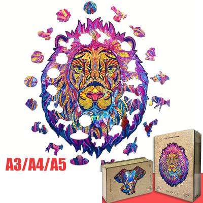 China DIY TOY Wholesale Best Selling Wooden Puzzle Irregular Wooden 3D Puzzle Children's Toy Three Dimensional Animal Lion Puzzle for sale