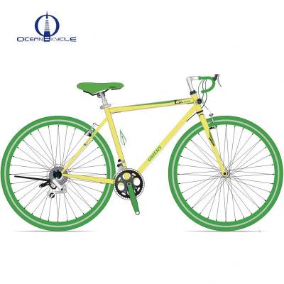 China 21 Speed ​​Full Steel 700C Cheap Steel Road Bicycle Yellow Double V Brake Racing Bicycle for sale