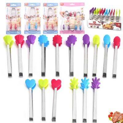 China Sustainable Food Grade Kitchen Utensils 5 Inch Heat Resistant Silicone Food Tongs For BBQ for sale