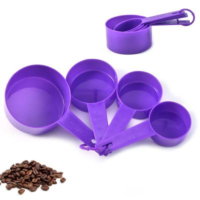 China Viable Set of 4 Measuring Tools Measuring Cup Purple Plastic Spoon for Coffee Powder for sale