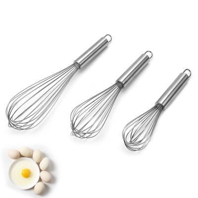 China Best Selling Sustainable Product 3 Size Stainless Steel Manual Egg Beater With Polished Handle for sale