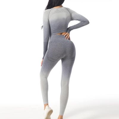 China Hot Selling Breathable Active Seamless Gradient Yoga Legging Long Sleeve Nylon Yoga Suits Sets for sale