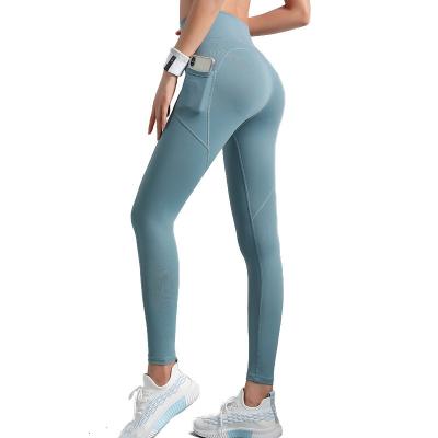 China Breathable 2021 Customized Logo Gym Fitness Yoga Pants Women Sport High Waist Anti Cellulite Exercise Leggings With Pouch for sale