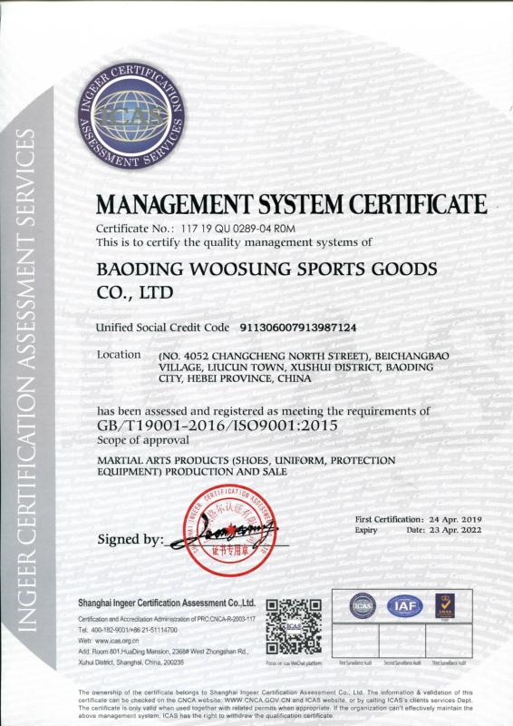 ISO9001 - Baoding Youxing Sports Goods Co., Ltd.