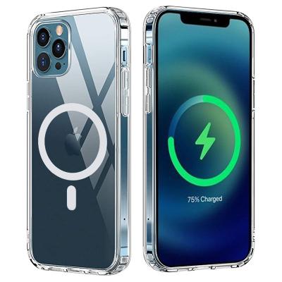 China Clear Acrylic Back Cover Mag Safe Case For Iphone 13 12 Mini Pro Max Support Wireless Charging Shockproof Case for sale