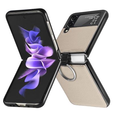 China Hot sale shockproof phone case for samsung z flip 3 ring type same phone case flip3 folding screen pu protective case for sale