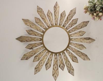 China Gold Sunflower Vintage Decorative Metal Wall Mirror for sale