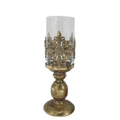 China Retro Candle Holder European Antique Home Decorative Gold Glass Candle Holder for sale