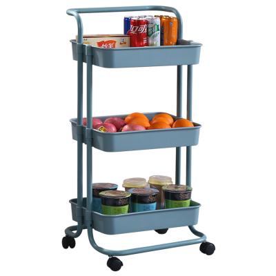 China Hot Selling Viable Amazon Kitchen Cart Hotel Storage Foldable Three Layers Trolley Trolley With Wheeled Trolley Rack for sale