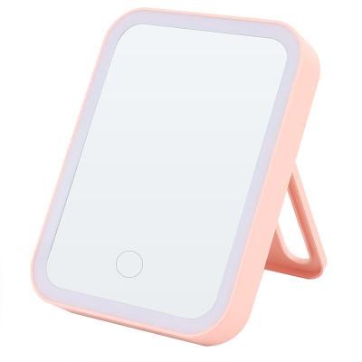 China Wholesale Lighted Desktop Cosmetic Mirror Square LED Small Portable Folding Cosmetic Mirror for sale