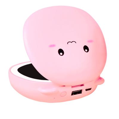 China Cartoon Hand Magnifying Heating Mirror With Movable Power Supply Makeup Mirror With 3-in-1 USB Portable Assistant Team Leader Heating Mirror for sale