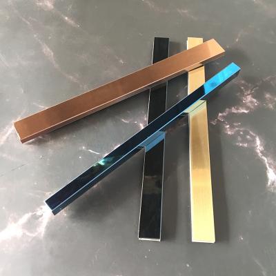 China Modern Flat Trim Strip Floor Profile Stainless Steel Waterproof SS Flat Trim for corner trimming  Metallic decorative line for sale