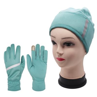 China Free Sample Free Sample Blue Insulated Reflective Printing Ventilation Cloth Hat And Glove Set For Sports for sale