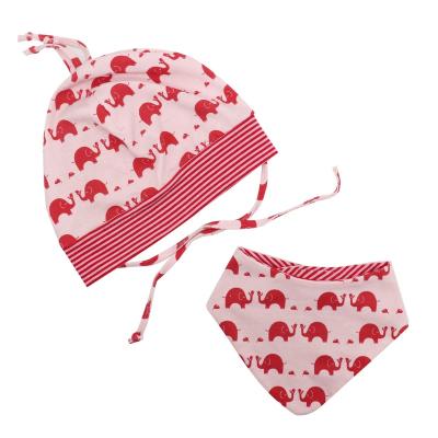 China Fashion Free Sample Best Hot Selling Fashion 95% Pink Hot Cotton Baby Beanie Hats Saliva Towel Two Pieces Set for sale