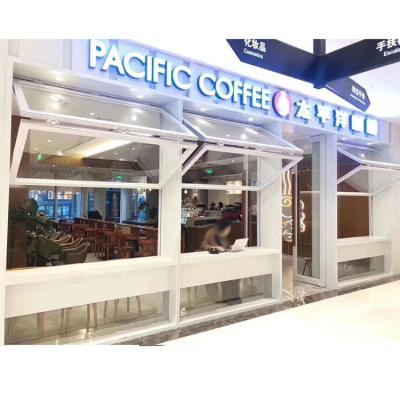 China Modern Aluminum Frame Cafe Shop Vertical Lift Up Bi-fold Glass Window for sale