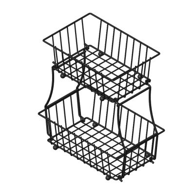 China Sustainable Metal Two Tier Wire Basket For Snack Fruit Bread Vegetable Dining Table Kitchen for sale